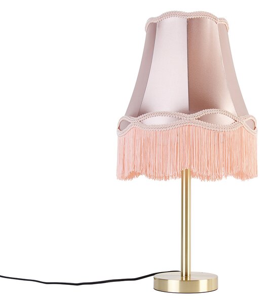 Lampă de masă clasică alamă cu abajur bunică roz 30 cm - Simplo