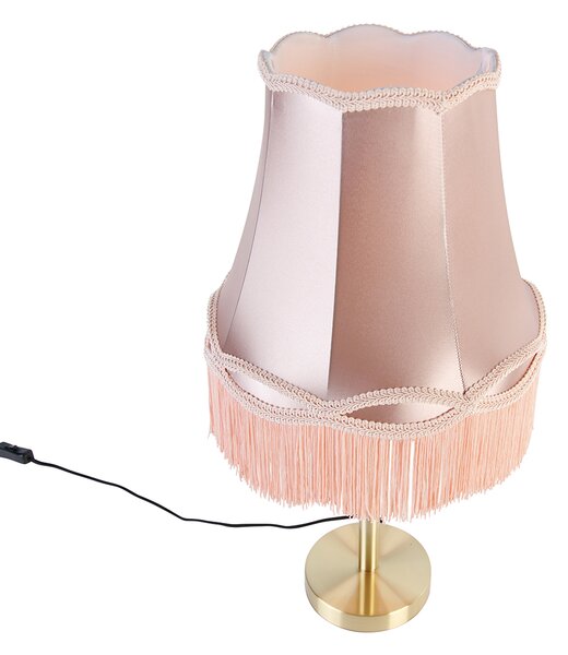 Lampă de masă clasică din alamă cu abajur Granny roz 30 cm - Simplo
