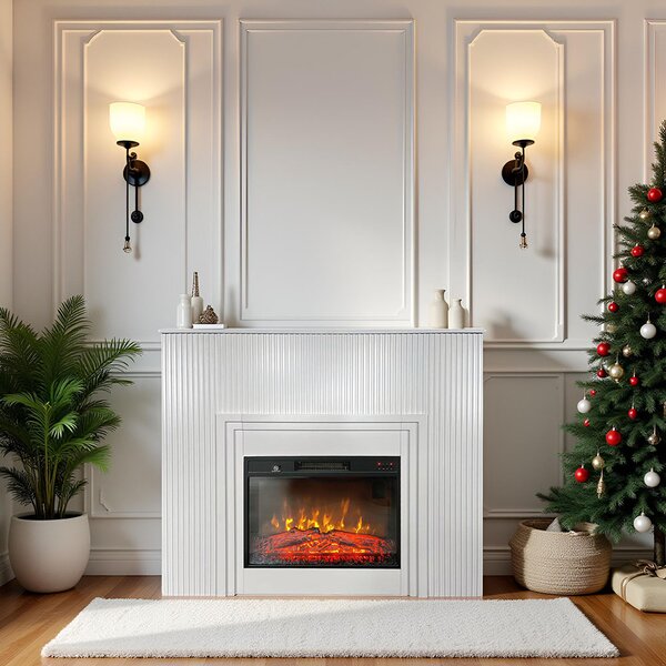 Semineu electric 3D cu riflaje ElectricSun LAMELIA alb, cu sunet, 3 culori, Wi-Fi cu APP internet, L120xH102cm