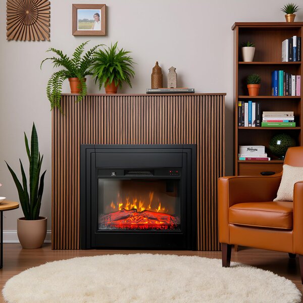 Semineu electric 3D cu riflaje ElectricSun LAMELIA stejar inchis, cu sunet, 3 culori, Wi-Fi cu APP internet, L120xH102cm