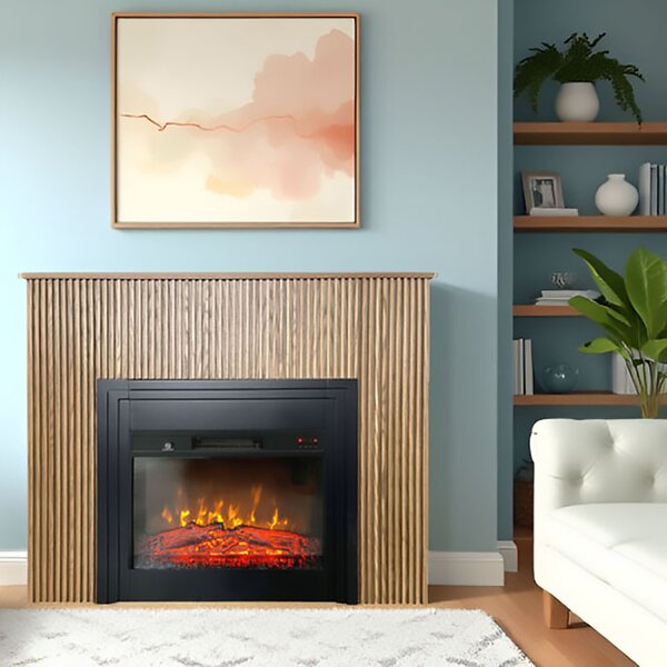 Semineu electric 3D cu riflaje ElectricSun LAMELIA stejar deschis, cu sunet, 3 culori, Wi-Fi cu APP internet, L120xH102cm