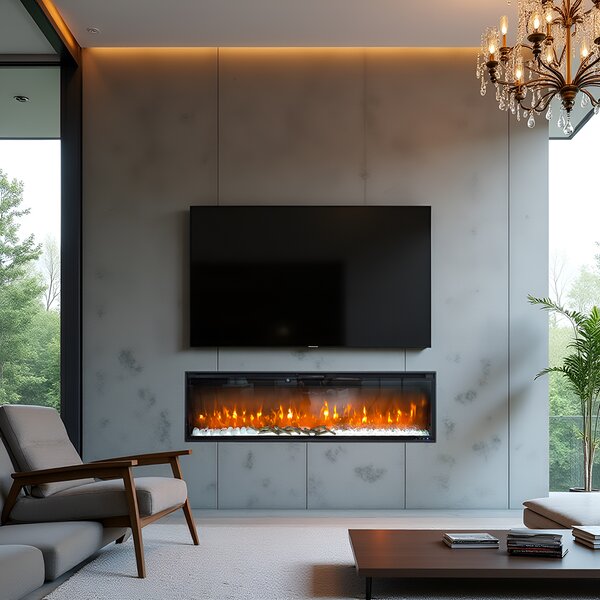 Semineu incorporabil 3D ElectricSun VERSALYS Mediu, pe perete, podea sau incorporabil, cu sunet, 10 culori, Wi-Fi cu APP internet, L153xH41cm