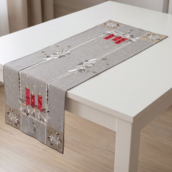 Traversă de masă cu broderie TREI LUMÂNĂRI 40 x 110 cm