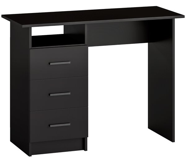 HOMCOM Birou Modern din Lemn cu 3 Sertare și Raft Deschis, 100x40x75 cm, Negru și Maro | Aosom Romania