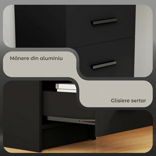HOMCOM Birou Modern din Lemn cu 3 Sertare și Raft Deschis, 100x40x75 cm, Negru și Maro | Aosom Romania