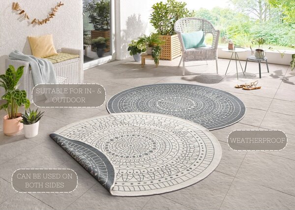 Covor adecvat pentru exterior NORTHRUGS Porto, Ø 140 cm, gri-crem