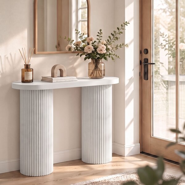 HOMCOM Consolă modernă îngustă cu spațiu ascuns, 103 cm, alb | Aosom Romania
