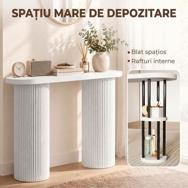 HOMCOM Consolă modernă îngustă cu spațiu ascuns, 103 cm, alb | Aosom Romania