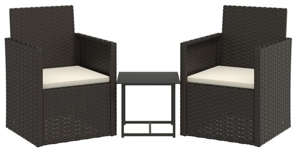 Set mobilier de exterior cu perne, 3 piese, negru, poliratan