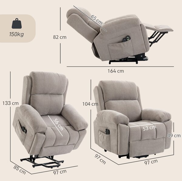 HOMCOM Fotoliu recliner electric cu ridicare, încălzire și masaj în 8 puncte, din chenille, 2 telecomenzi, bej | Aosom Romania