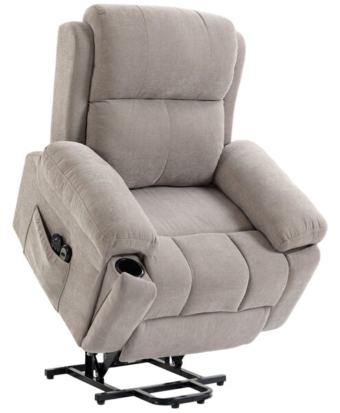 HOMCOM Fotoliu recliner electric cu ridicare, încălzire și masaj în 8 puncte, din chenille, 2 telecomenzi, bej | Aosom Romania