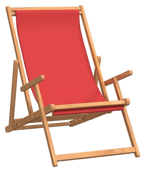 Scaun de plajă pliabil, roșu, lemn masiv de tec