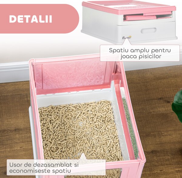 PawHut Litieră Acoperită pentru Pisici cu Lopățică Inclusă, Tavă Detașabilă și 2 Uși, 47,5x35,5x36,7 cm, Roz | Aosom Romania