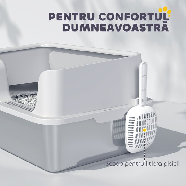 PawHut Litieră Inox, Bord Detasabil, Antimiros | Aosom Romania