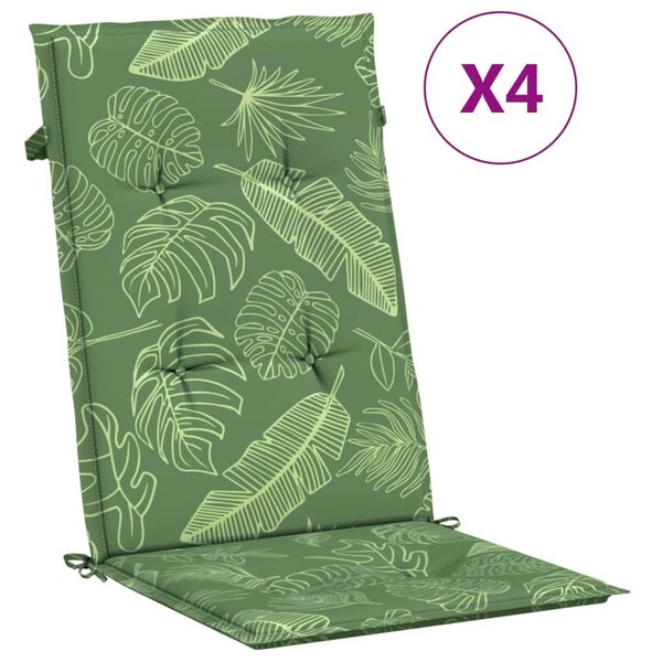 Perne de scaun spătar înalt, 4 buc., model frunze, textil