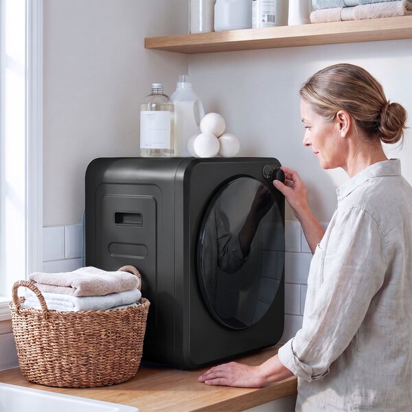 HOMCOM Mini Uscător Rufe Portabil 2,5Kg, 5 Programe, 800W, Încărcare Frontală, Negru | Aosom Romania