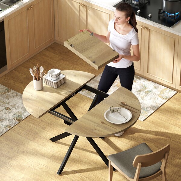 HOMCOM Extendable Dining Table for 4-6, 100-135 cm Industrial Kitchen Table with Butterfly Leaf and X-Shape Base, Round to Oval for Dining Room, Living Room, Natural Wood Finish | Aosom Romania