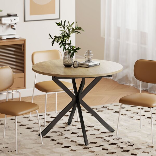 HOMCOM Extendable Dining Table for 4-6, 100-135 cm Industrial Kitchen Table with Butterfly Leaf and X-Shape Base, Round to Oval for Dining Room, Living Room, Natural Wood Finish | Aosom Romania
