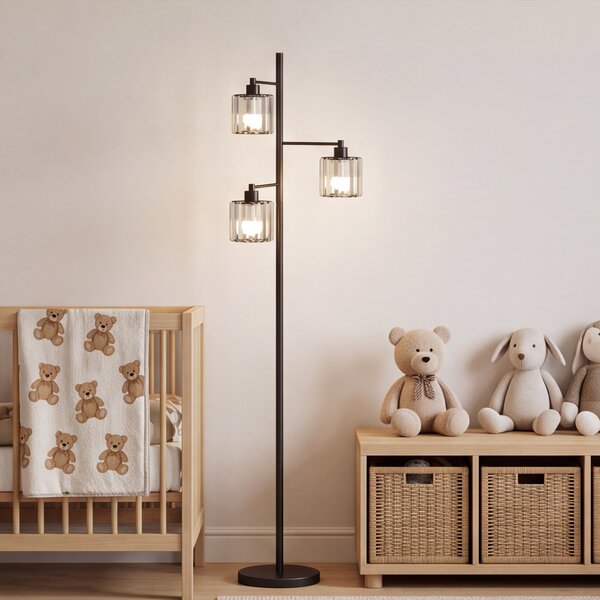 HOMCOM Lampă de Podea 40W, 3 Becuri LED E27, Telecomandă Magnetică, Dimabilă, 3 Temperaturii de Culoare, Negru | Aosom Romania