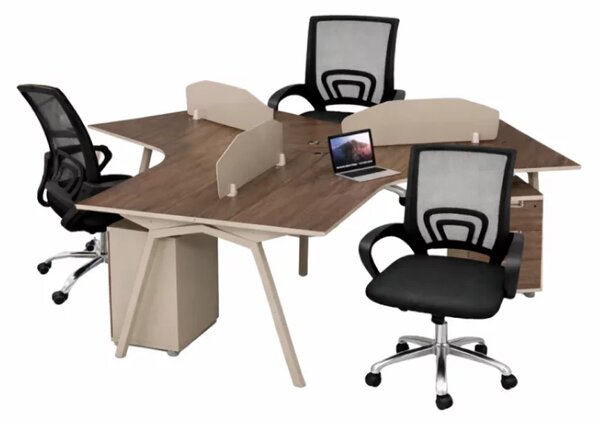 Set Nova 3 & FlexiPro - Birou operational cu dulapuri integrate, 3 posturi si Scaun de birou ergonomic