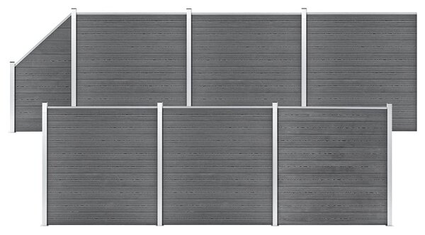 Set panouri gard, 6 pătrate + 1 oblic, gri, 1138x186 cm, WPC