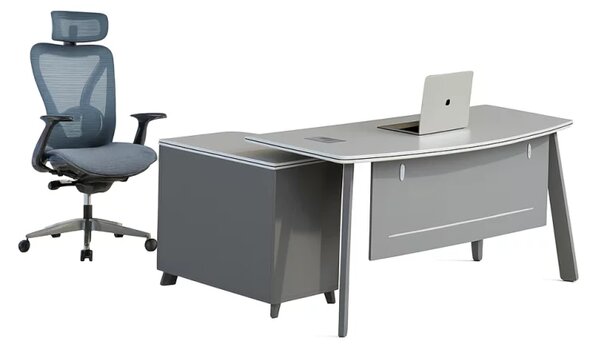 Set Velaris & Norvex - Birou cu dulap lateral si Scaun de birou ergonomic cu suport lombar reglabil