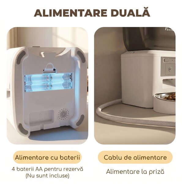 PawHut Distribuitor Automat de Hrană pentru Pisici și Câini 4L, WiFi 2,4G, Control din Aplicație cu Cameră, Bol, Alb | Aosom Romania