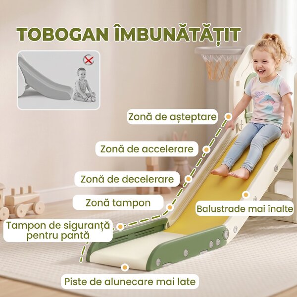 AIYAPLAY Tobogan pentru Copii 1-3 Ani cu Platformă de Cățărare, Coș de Baschet, Spațiu de Depozitare, Trepte Antiderapante, Crem | Aosom Romania