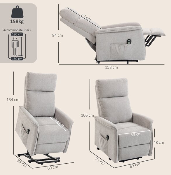 HOMCOM Fotoliu Electric cu Ridicare și Reclinare din Chenille cu Spătar Înalt, Telecomandă, Gri Deschis | Aosom Romania