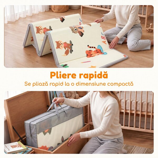 AIYAPLAY Covoraș de joacă pentru copii 200x150x1,5 cm, tematică pădure, pliabil, reversibil, din XPE, 0-3 ani, multicolor | Aosom Romania