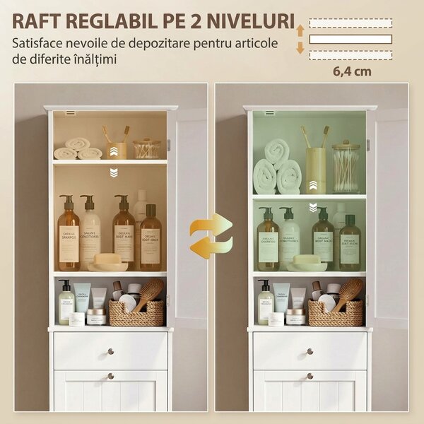 HOMCOM Dulap de baie tip coloană 180 cm cu coș de rufe rabatabil, alb | Aosom Romania