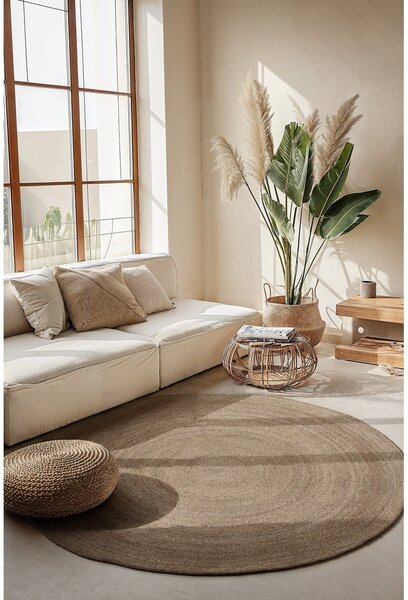 Covor grej reversibil rotund din iută ø 100 cm Braided – Hanse Home