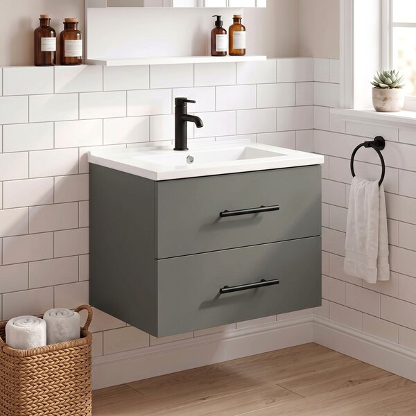 HOMCOM Dulap pentru Baie cu Lavoar din Ceramică, 2 Sertare, 61 x 40 x 48 cm, Verde | Aosom Romania