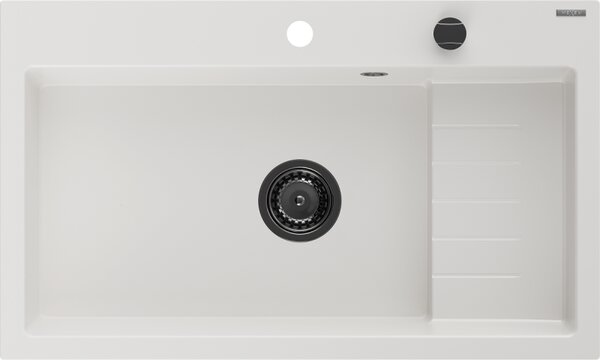 Mexen Omar, chiuveta granit cu 1 camera 800x480x210 mm, alb, sifon grafit, 6520801005-20-B