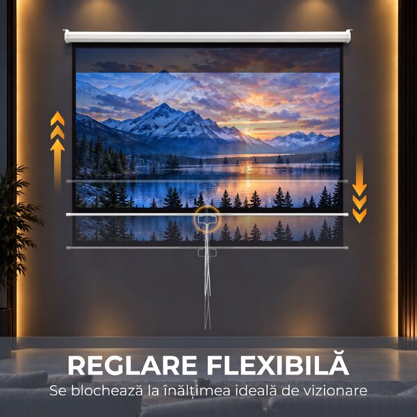 HOMCOM Ecran de Proiecție 84", Format 16:9, Montare pe Perete și Tavan, pentru Casă și Birou, Alb | Aosom Romania