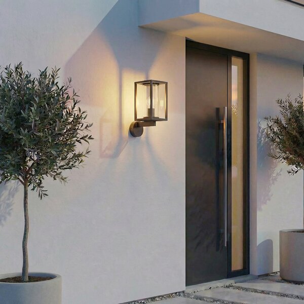 Lucande Aplică de perete exterior Ferda, soclu în partea superioară, antracit, reglabil, Negru, Aluminiu, Modern, Perete unghiular