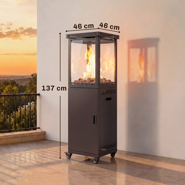 Outsunny Încălzitor pe Gaz pentru Exterior 13 kW, cu Roți și Pietre Lavice, Negru | Aosom Romania