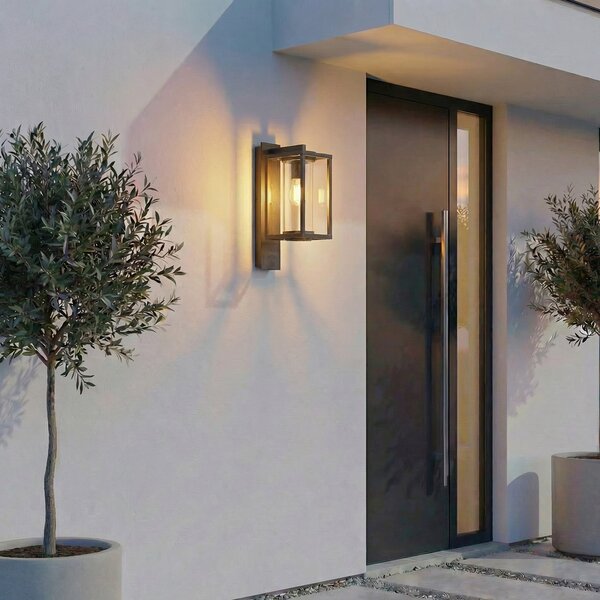 Lucande Aplică de exterior Ferda, soclu inferior antracit IP44, reglabil, Negru, Aluminiu, Modern, Perete unghiular