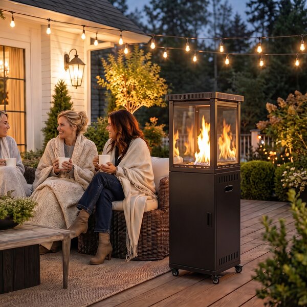 Outsunny Încălzitor pe Gaz pentru Exterior 13 kW, cu Roți și Pietre Lavice, Negru | Aosom Romania
