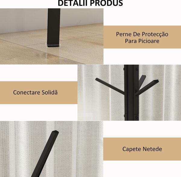 HOMCOM Cuier Vertical Modern de Podea pentru Hol, 45x45x180cm, Negru | Aosom Romania