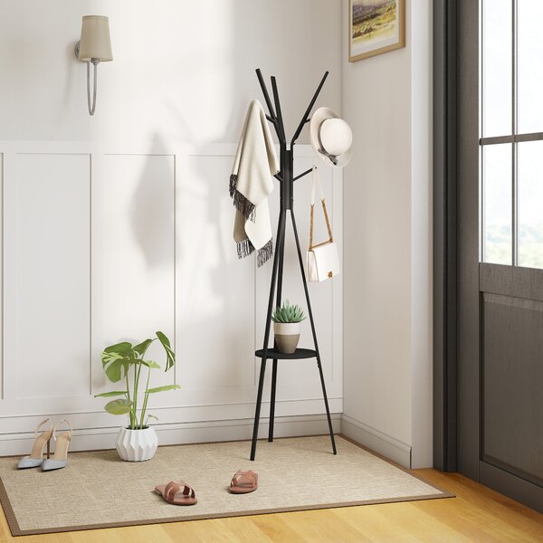 HOMCOM Cuier Vertical Modern de Podea pentru Hol, 45x45x180cm, Negru | Aosom Romania