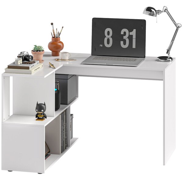 HOMCOM Birou Modern de Colț pentru Birou cu 4 Rafturi din Lemn, Alb, 120x100x77 cm | Aosom Romania