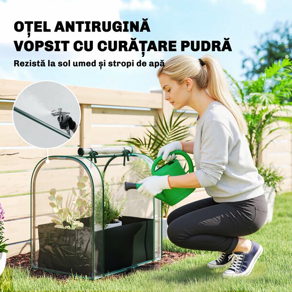 Outsunny Mini Seră de Grădină cu Sac de Plantare, Seră pentru Grădină cu Ușă Rulabilă, Structură din Oțel, Acoperire din Plastic, pentru Legume, Flori, Plante, Verde Închis | Aosom Romania