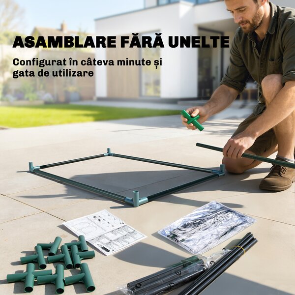 Outsunny Mini Seră de Grădină cu Sac de Plantare, Seră pentru Grădină cu Ușă Rulabilă, Structură din Oțel, Acoperire din Plastic, pentru Legume, Flori, Plante, Verde Închis | Aosom Romania