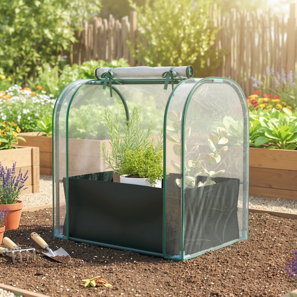 Outsunny Mini Seră de Grădină cu Sac de Plantare, Seră pentru Grădină cu Ușă Rulabilă, Structură din Oțel, Acoperire din Plastic, pentru Legume, Flori, Plante, Verde Închis | Aosom Romania