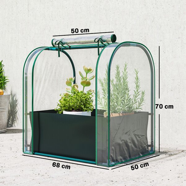 Outsunny Mini Seră de Grădină cu Sac de Plantare, Seră pentru Grădină cu Ușă Rulabilă, Structură din Oțel, Acoperire din Plastic, pentru Legume, Flori, Plante, Verde Închis | Aosom Romania