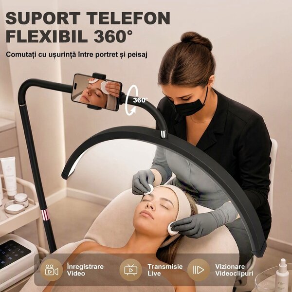 HOMCOM Lampă de Podea LED cu Cap Semilună, Înălțime și Temperatură de Culoare Reglabile, Telecomandă, Negru | Aosom Romania