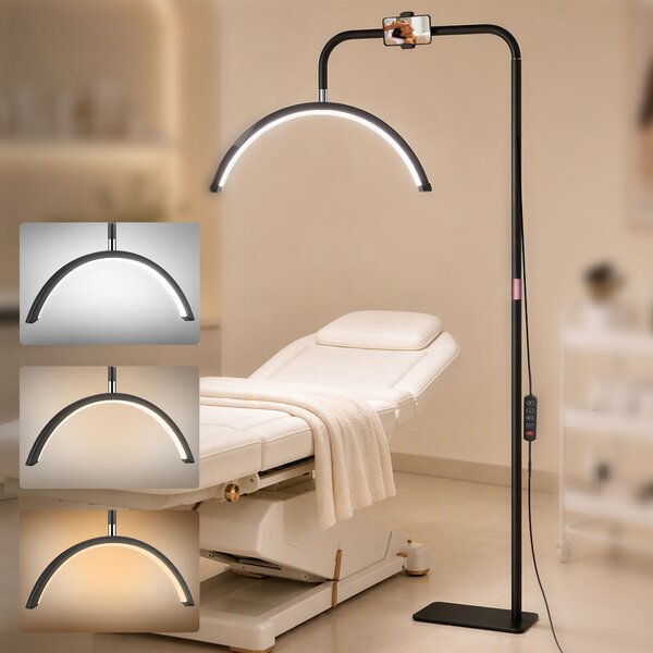 HOMCOM Lampă de Podea LED cu Cap Semilună, Înălțime și Temperatură de Culoare Reglabile, Telecomandă, Negru | Aosom Romania