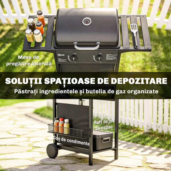 Outsunny Grătar cu plită din fontă | Aosom Romania