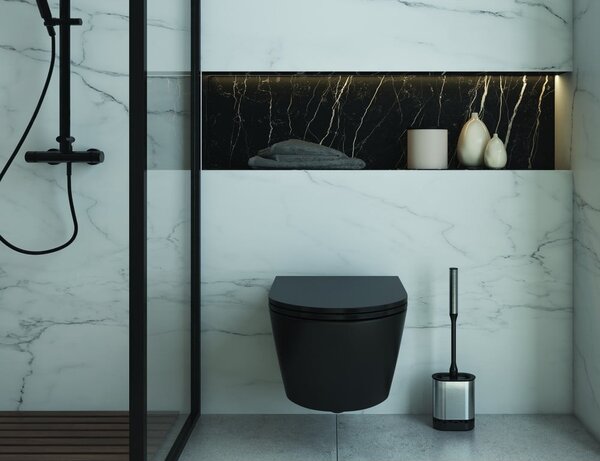 Perie de WC gri închis din oțel inoxidabil Cleany – Metaltex